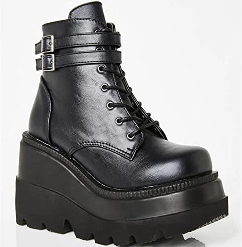 LBDOBU Moda de Invierno Botas de Plataforma Altas Cuerdas de Cuero Botas de Tobillo Mujeres 2021 Punk Punk Zapatos Altos Tacones Altos Cover