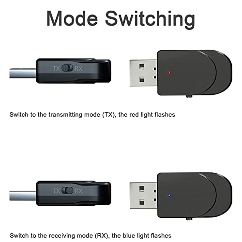 Adaptador Bluetooth 5.0, USB Bluetooth Transmisor Receptor 2-en-1 con 3.5mm Cable de Audio, para PC/TV/Auriculares/Altavoces/Radio, Plug & Play - Negro - imagen 5