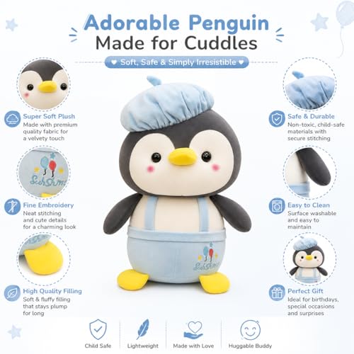 Image of Cute Penguin Soft Toy for Kids 30 cm | Ultra Soft Plush Stuffed Animal Teddy | Hugging Pillow Doll for Boys & Girls | Birthday Gift, Home Decor & Sleeping Companion (Blue)