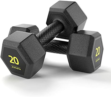 Hex Dumbbells PVC Encase Coating Free Weight Dumbbell Set for Strength Training, Home Gym Fitness and Full Body Workout, 20LB, Pair