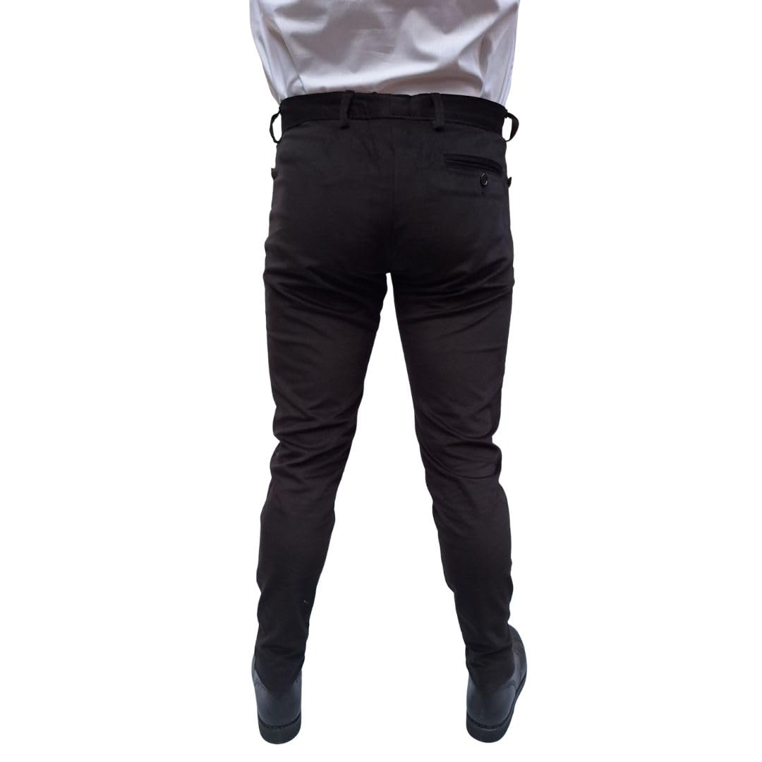 MELONI Pantalone sardo in Velluto Liscio, Vellutino Uomo, Slim Fit, Nero, Gamba Stretta