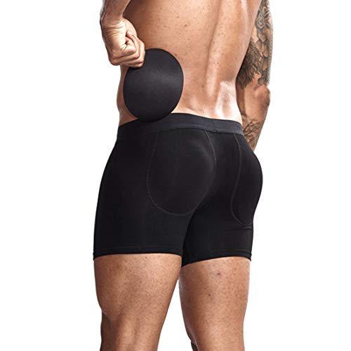 YUENA CARE Mens Butt Enhancing Underwear Hip Padded Boxer Briefs Butt Lifter Shapewear Trunks Black 2XL