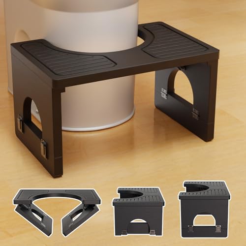 Image of Folding Toilet Stool 7 inch&9 inch Adjustable, Black Poop Stool for Adults & Kids