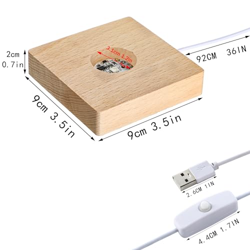 Image of ZEERSHEE Pack 2 LED Light Base for Crystal Colorful Lights 3.5 0.7inch Square Wood Display Stand for Acrylic 3D Crystals Glass Resin Art
