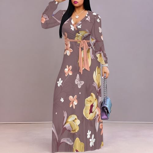 Image of Plus Size Maxi Dress for Women V Neck 3 /4 Sleeve Wrap Dress