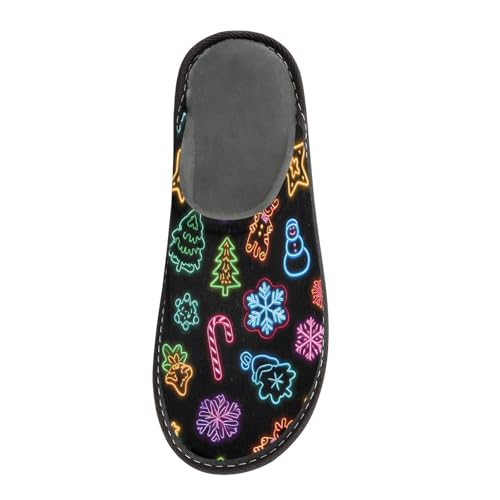 Slippers for Women Neon Christmas Tree Snowman Five-pointed Star Pattern Soft Winter Warm Shoes Indoor Outdoor Non-Slip House Travel Slippers3
