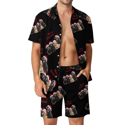 Camisa con botones y pantalones cortos de trajes casuales de playa para hombre con motivos de perros