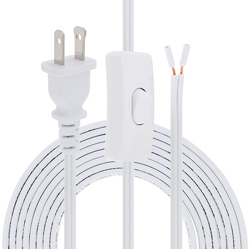 RTNLIT 8FT Lamp Cord with On/Off Button Switch and Polarized Plug, Stripped Ends Ready for Wiring, 18AWG SPT-2 Replacement Power Cord, White by RTNLIT - Used condition - CA$13.83