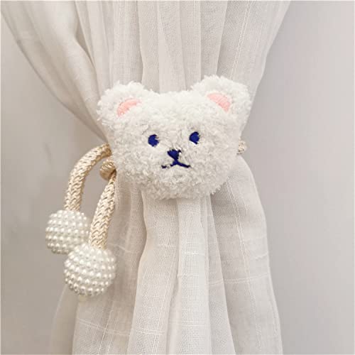 Image of QIDHJH 2 Pack Curtain Ties, Plush Bear Curtain Tiebacks, Baby’s Room Cartoon Bear Decorative Rope Curtain Ties, Curtain Holders for Window Treatment (White)