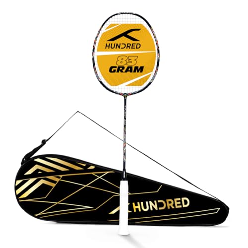 Image of Hundred T-Fusion 300 Unstrung Badminton Racket with Full Cover | 83 Grams | Maximum Tension ≤32 to 34 lbs (Black)