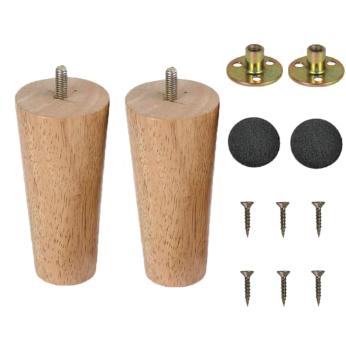 LCOUACEO Möbelfüße Holz Tischbeine 2 Stück Konisch Möbelbeine Ersatz 12cm Sofafüße Holzbeine für Möbel Schrank Beine Schrankfüße mit Montageplatte Gummipads für Tisch Sofa Bett Schrank Couch