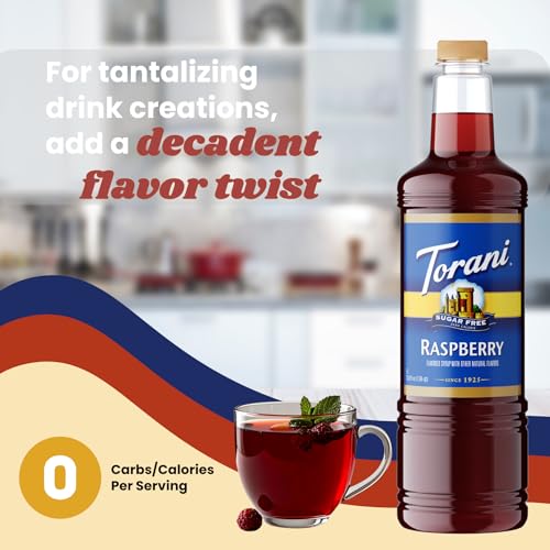Image of Torani Sugar Free Raspberry Syrup 1 Liter with Pump - Keto & Gluten Free