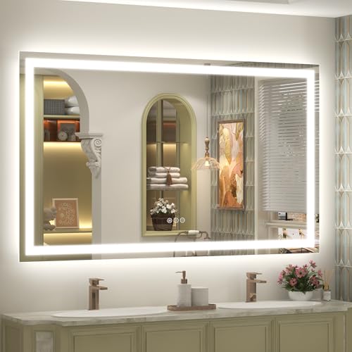 Image of 66x40 Inch LED Bathroom Mirror Backlit and Front Lighted