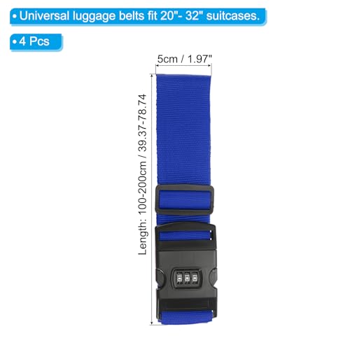 Image of PATIKIL Luggage Straps, 4 Pack Suitcase Straps Adjustable Luggage Belts Strap with Combination Lock for Luggage Suitcases Travel, Dark Blue