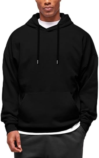 Hoodies for Men Oversized Fleece Hoodie Winter Warm Pullover Sweatshirt Kangaroo Pocket, Casual Cozy Black Hoodie