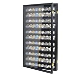 Large 11-Tier Wooden Challenge Coin Display Case, 29.1" Military Coin Holder Wall Cabinet with Removable Shelves & Lock for Collection Display, Dustproof & UV Protection, Black