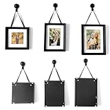 Westminster Décor Wall Gallery Black Frame Set - 6 Piece Set - 3 Frames with Mattes + 3 Hooks - 6” x 6” | 6” x 8” | 7” x 9” - Unique Ribbon & Nob Display - Family Photos & Pictures - Hang In Home or Office