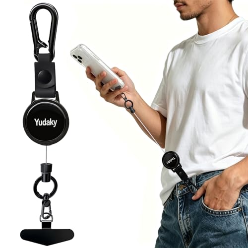 Yudaky Phone Strap, Anti-theft Phone Tether Phone Lanyard Retractable Steel Line CellPhone Strap with Tether Tab for Outdoor Skiing Hiking Climbing Fishing (Black)