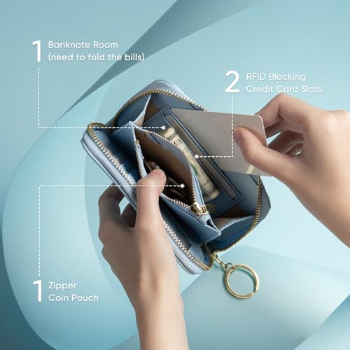 Wallet Women Zipper Bifold Small Leather Card Holder Wallet RFID Blocking with ID Window and Coin Pocket Blue3