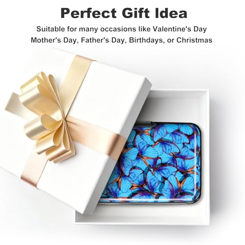 Image of Elfish RFID Blocking Credit Card Protector Aluminum ID Case Hard Shell Business Card Holders Metal Wallet for Men or Women, Blue Butterfly,