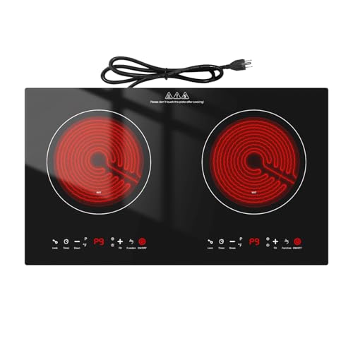 GTKZW 2400w Electric Cooktop, 24" Electric Stove 2 Burner Hot Plate Built-in Double Burner Cooktop with LED Touch Screen,9 Heating 9 Temperature,Kids Lock & Timer,Suitable for all Pans by GTKZW - Used condition - US$99.99