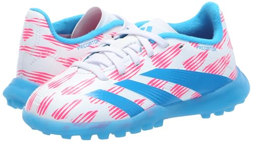 adidas Tênis infantil unissex League Predator Turf, Branco/azul solar/rosa solar, 4 Big Kid
