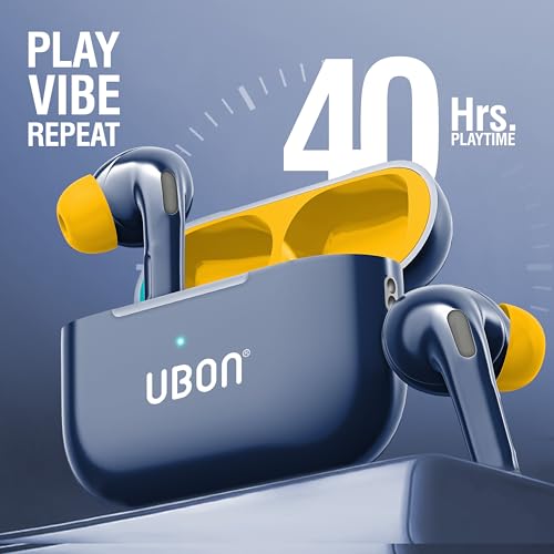Image of UBON Air Tiger J26 Bluetooth TWS Earbuds with 40H Playtime, 500H Standby, ANR Noise Reduction, Low Latency, Fast Charging, v5.3 Bluetooth, Touch Controls & Mic Wireless Earphones (Blue)