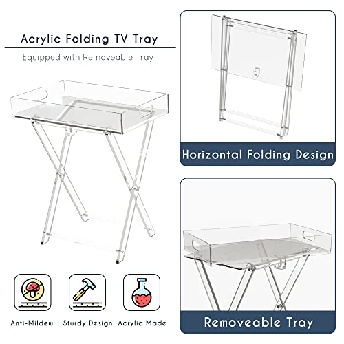 Crysfloa Tv Tray With Removable Tray Acrylic Folding Tv Tray Table Foldable Furniture Modern Small Desk Acrylic Serving Tray Top For Living Room, Bed Room, Kitchen Serving Table With Storage #TOP1