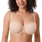 DELIMIRA Women's Inbarely Plus Balconette Bra Plus Size Full Coverage Seamless Unlined Underwire Bras Beige 38DD