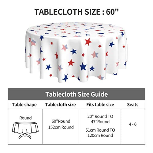 4Th Of July Tablecloth Red White And Blue Patriotic Tablecloth Star Round Tablecloth 60 Inch Washable, For Independence Day Parties Picnic Dining Room Table Decor #TOP1