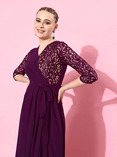 Image of Miss Chase Women's Round Neck Cap Sleeves Lace Knee -Long Skater Dress