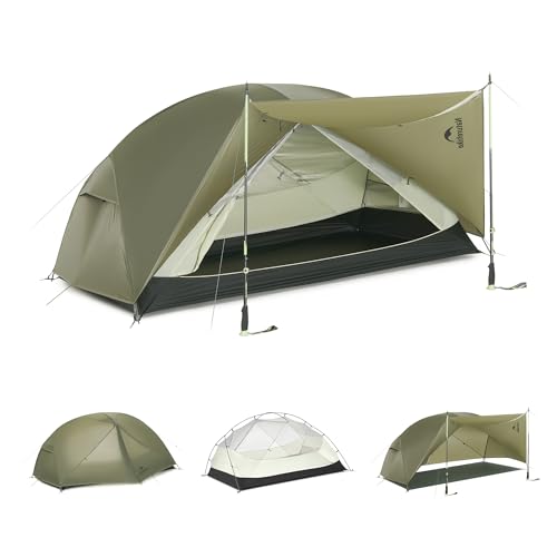 Naturehike Mongar Pro Ultraleichtes Zelte Winddicht Wasserdicht Trekkingzelt Tragbar 2 Personen Zelt 3-4 Saison für Camping Wandern (Olivgrün/2 Personen)