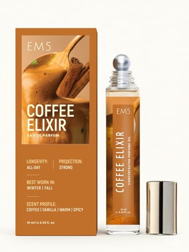 EM5 Coffee Elixir Unisex Perfume Roll-on| Warm Coffee, Spicy & Vanilla Fragrance | Long Lasting Scent & Travel Frinedly Pack | Gift for Her | 10ml Roll on