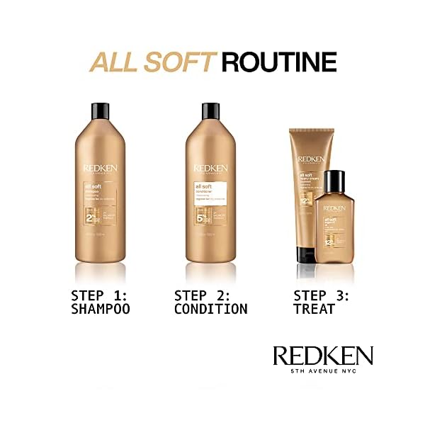 Redken All Soft Argan Oil Shampoo | For Dry / Brittle Hair | Provides Intense Softness and Shine | Travel Size | 33.8 Fl Oz