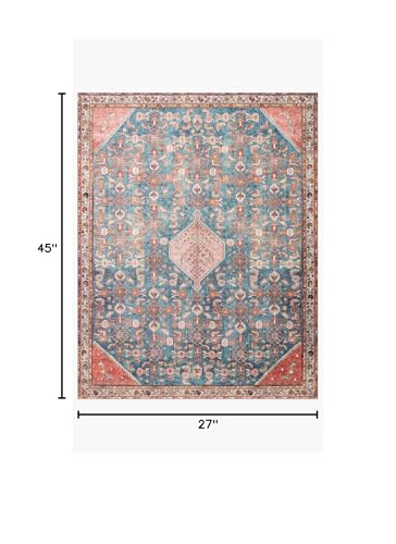 Loloi Layla Collection LAY-10 Marine/Clay 2'-3" x 3'-9" .13" Thick Accent Rug, Soft, Durable, Vintage Inspired, Distressed, Low Pile, Non-Shedding, Easy Clean, Printed, Living Room Rug