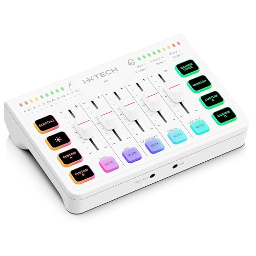 IXTECH Gaming Audio Mixer 4 Channel Soundboard, Streaming RGB PC Audio Interface with XLR Microphone...