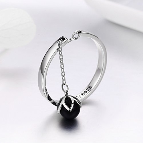 Dangling Black Freshwater Cultured Pearl Sterling Silver 925 Statement Open Rings for Women Girls Adjustable Dainty Dangle Charm Tassel Chain Stacking Finger Band Promise Engagement Wedding Ring3