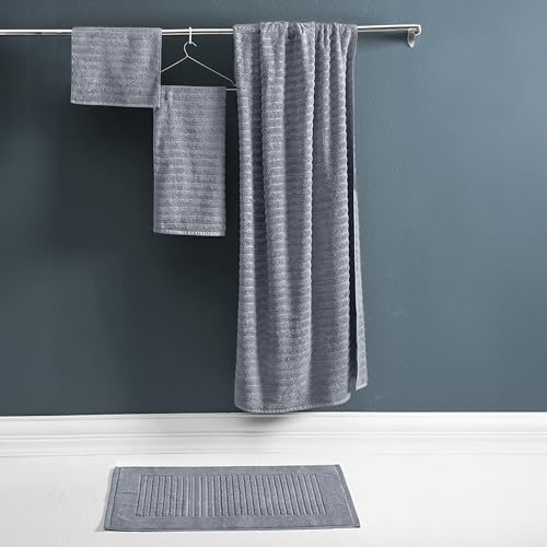 Classic Turkish Towels - Bath Sheets - Set of 3, 600 GSM, 40x65-100% Turkish Cotton, Hotel & Spa Quality, Jumbo Jacquard Ribbed & Quick Absorbent Bathroom Essentials (Grey)