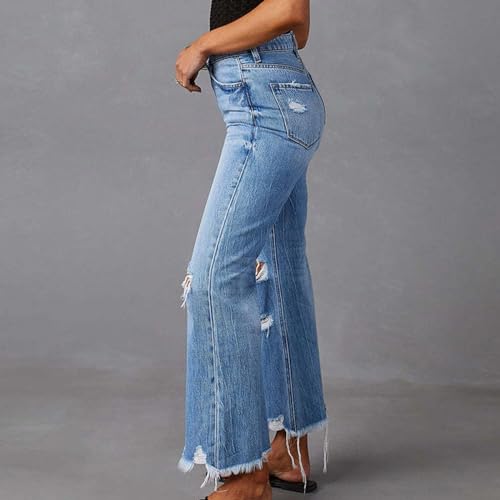 Bell Bottom Jeans for Women Ripped Skinny Bell Bottom Ladies Elastic Skinny Flared Raw Hem Flare Denim Pants3