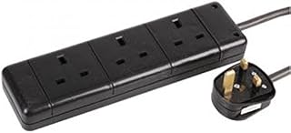 rhinocables 3 Gang Extension Lead for 3 Pin UK Plugs, 13 Amp 3 Way Extension Lead, Long Extension Cable, (1m, Black)
