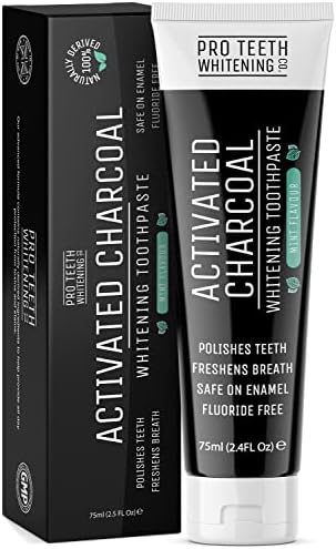 Activated Charcoal Teeth Whitening Toothpaste - 100% Natural Teeth Whitening for White Teeth - Fluoride Free, SLS & Sulfate Free, Mint Flavor - Made in The UK by Pro Teeth Whitening Co.