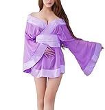 LINGERIECATS Sexy Purple Luster Japanese Doll Cosplay Kimono Costume Set (Free sport pant)