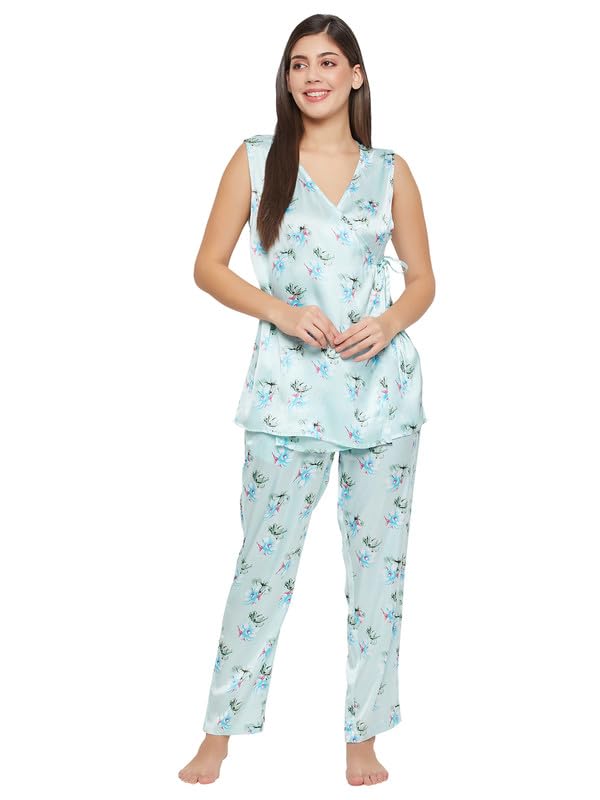 clovia Women's Satin Printed Top & Pajama Set-picture-32