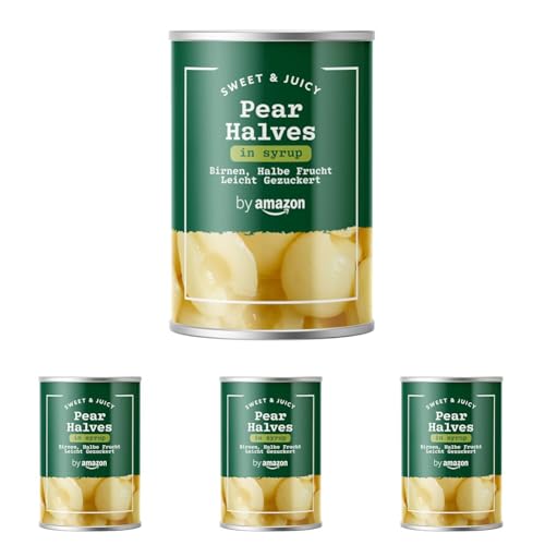 By Amazon Pera En Mitades En Almibar, 411g (Paquete de 4)