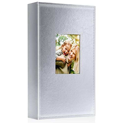 Ywlake Photo Album 4x6 300 Pockets, Leather Photo Albums Holds 300 Horizontal Only Pictures Silver