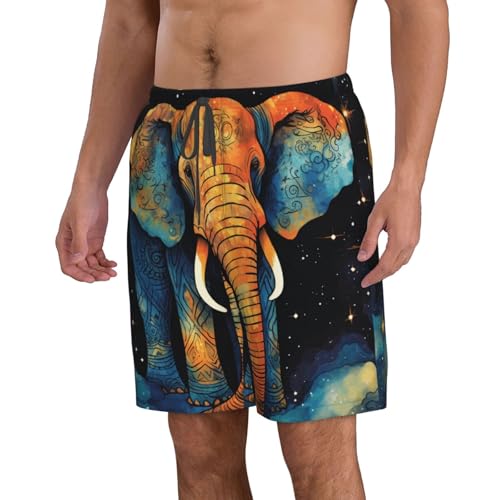 Men's Swim Trunks Beach Board Shorts Pockets Bathing Suits, Elephant Indian Psychedelic Starry2