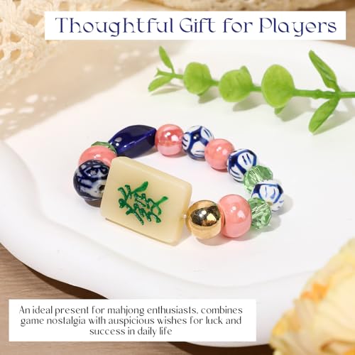 Mahjong Lucky Bracelet Mahjong Accessories Gifts Chinese Blessing Fortune Rich Mini Tiles Beaded Stretchy Bracelet Wealth Luck Women Men Cute Present Gift 5