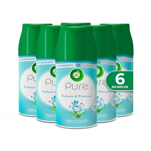 Airwick Freshmatic Ricariche Pure Profumo di Primavera, Profumatore per Ambiente, 250 ml x6, Confezione da 6