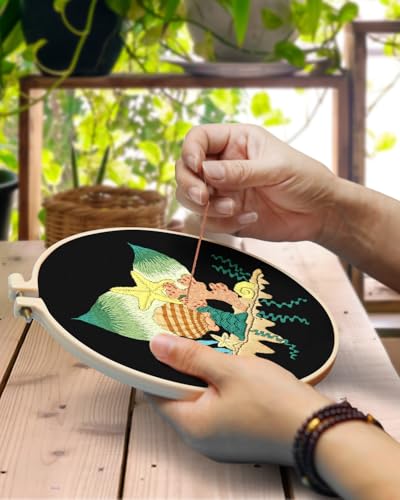 Image of TINDTOP 4 Pack Embroidery Kit for Adult, Embroidery DIY Starter Kit | with Ocean Shell Stamped Patterns, Hoop, Tools, Colorful Threads with Needles, Instructions