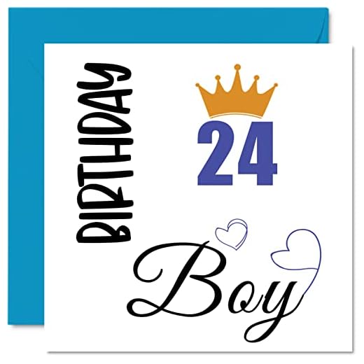 Tarjeta de felicitación de 24 cumpleaños para hombres, cumpleaños, cumpleaños, para hombre de 24 años, hijo, hermano, nieto, primo, amigo, sobrino, 145 mm x 145 mm, 24 mm